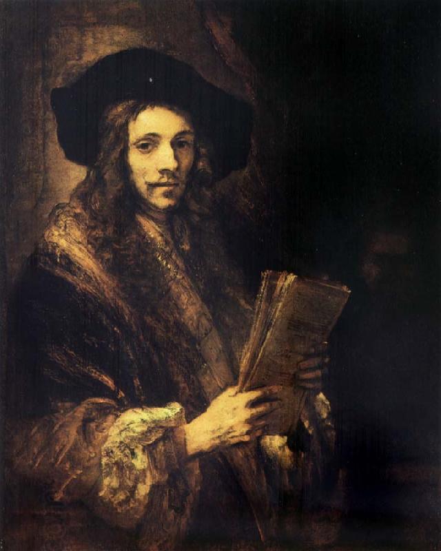 Rembrandt van rijn Portrait of a young madn holding a book oil painting picture